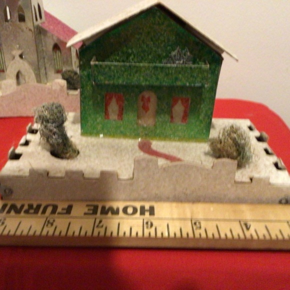 Vintage Lot 6 Putz Glitter Houses w/trees & Cellophane Windows, Japan - Picture 10 of 16